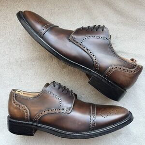 Pronto Uomo Firenze Brown Leather Cap Toe Oxford Lace Up Dress Shoe Men's 8.5
